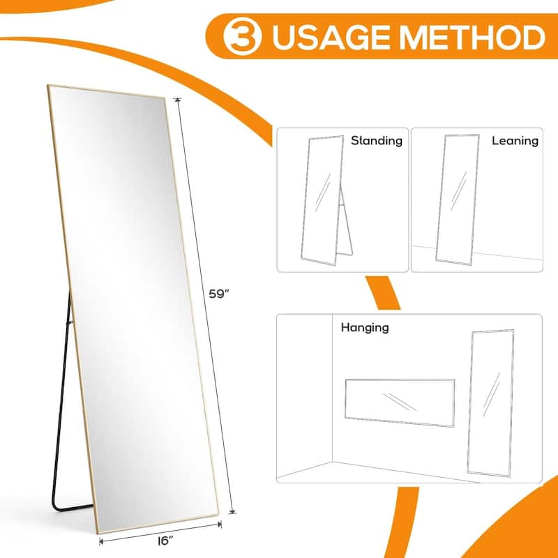 Mirror Full Length, Upgraded 16"x59" Body Wall Mirrors with Shatter-Proof Glass, Floor Standing, Hanging or Leaning