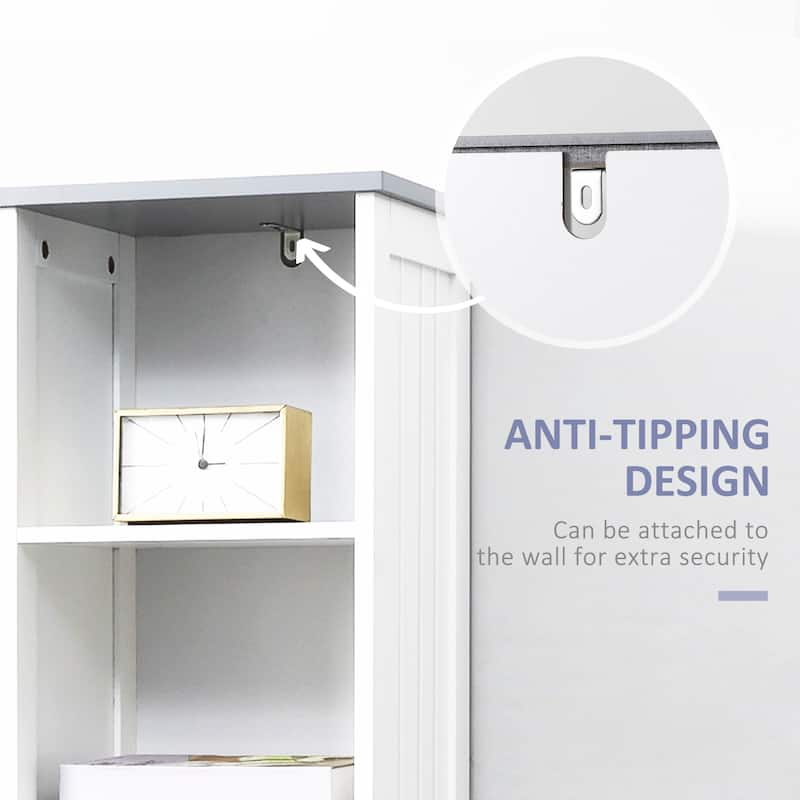White-Grey MDF Tall Bathroom Cabinet with Drawer, Shelves and Anti-Tip - 13.5" W x 11.75" D x 64.25" H