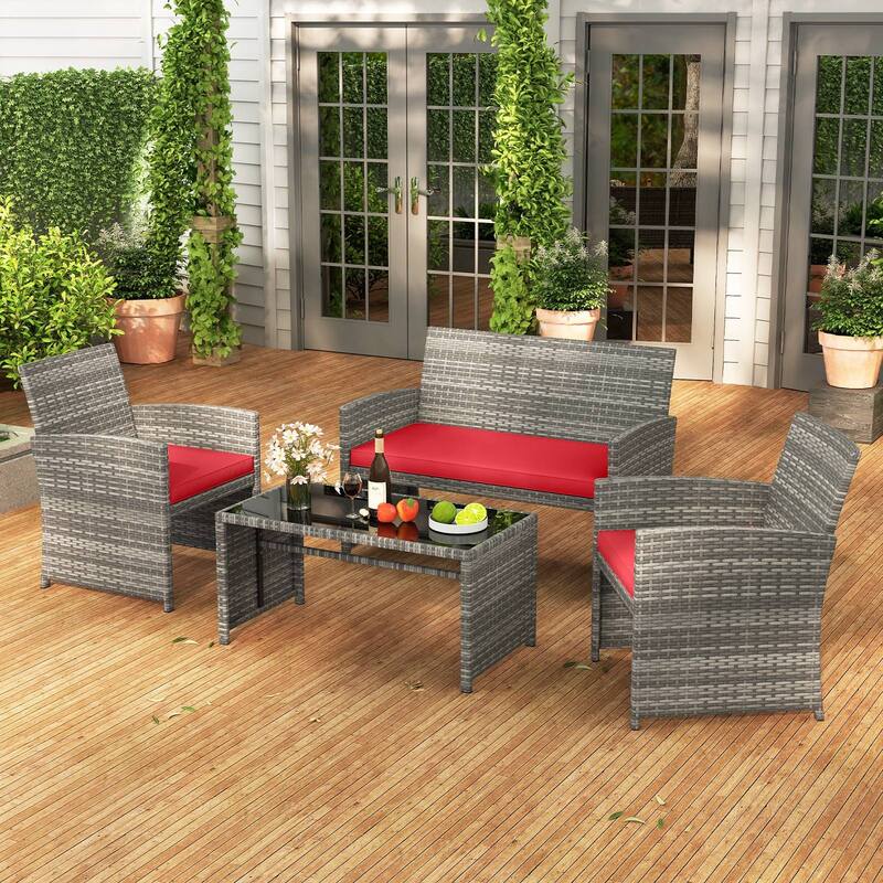 Gymax 2PCS 4 Piece Patio Furniture Set Outdoor Wicker Conversation Set