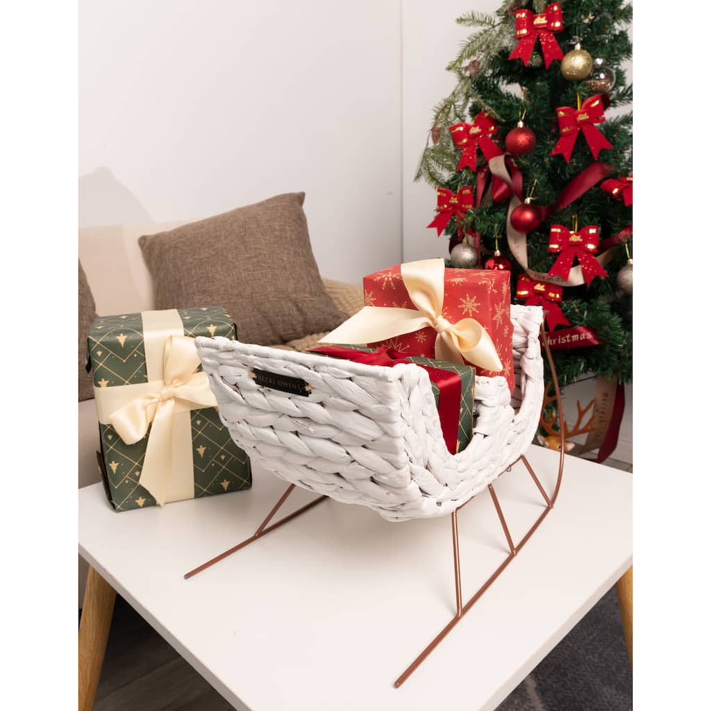 BECKI OWENS Christmas Sleigh Décor - 14" White Woven Sleigh