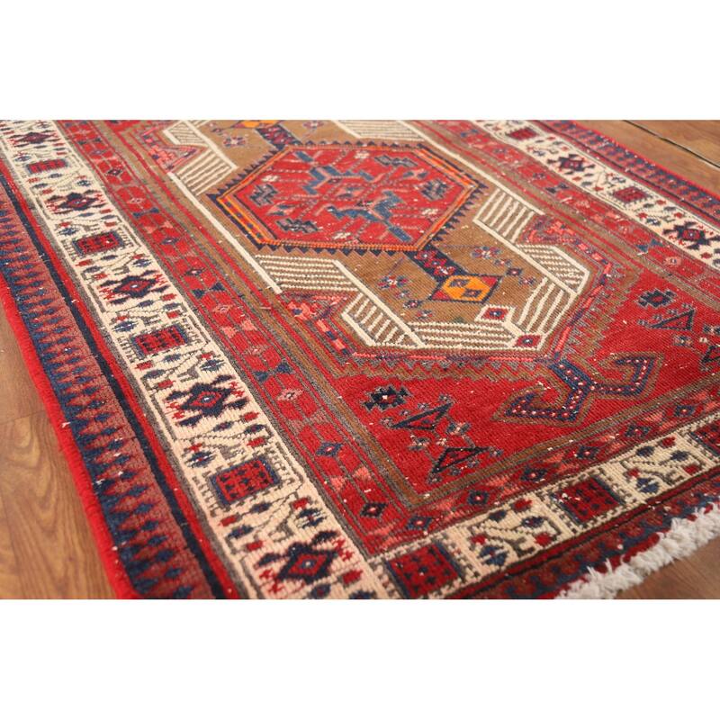 Tribal Ardebil Persian Vintage Runner Rug Hand-Knotted Wool Carpet - 3'4"x 11'1"