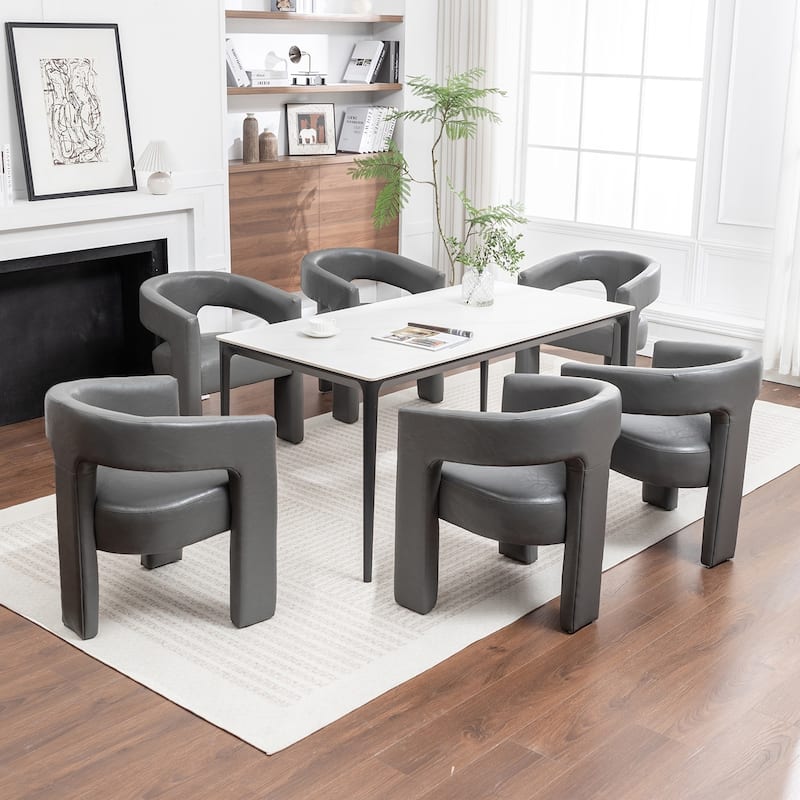 SEYNAR Modern Glam PU Leather Upholstered Dining Chair, Open-Back Accent Chair Set of 6 - Grey
