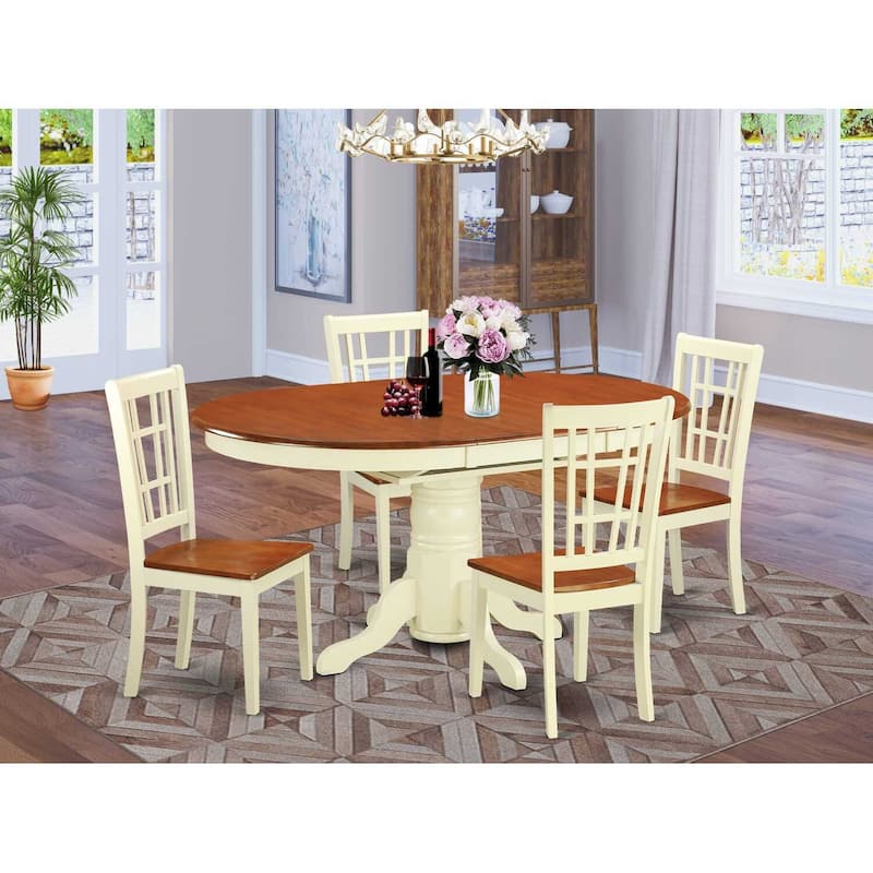 5 Piece Dinette Set - Oval Dining Table & 4 Chairs - Kitchen Table Set - 42x60 Inch - Buttermilk & Cherry Finish