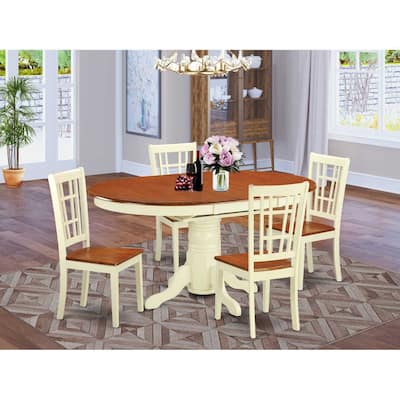 5 Piece Dinette Set - Oval Dining Table & 4 Chairs - Kitchen Table Set - 42x60 Inch - Buttermilk & Cherry Finish