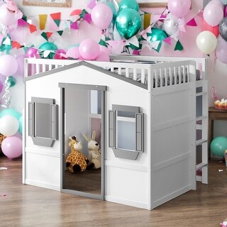 Full Size House Loft Bed With Ladder and Solid Construction for Home