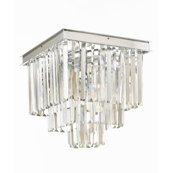 Retro Palladium Crystal Glass Fringe 3 Tier Flush Mount Chandelier Flushmount Silver Chrome