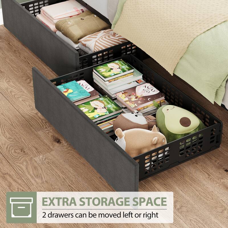 Platform Bed Frame with 4 Storage Drawers and Headboard