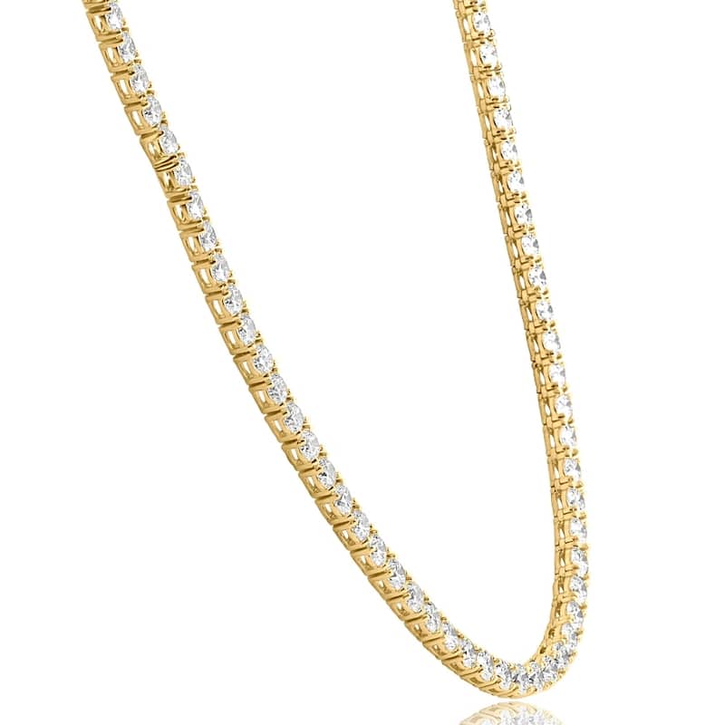 29 Ct Diamond Tennis Necklace Yellow Gold 16" Lab Grown