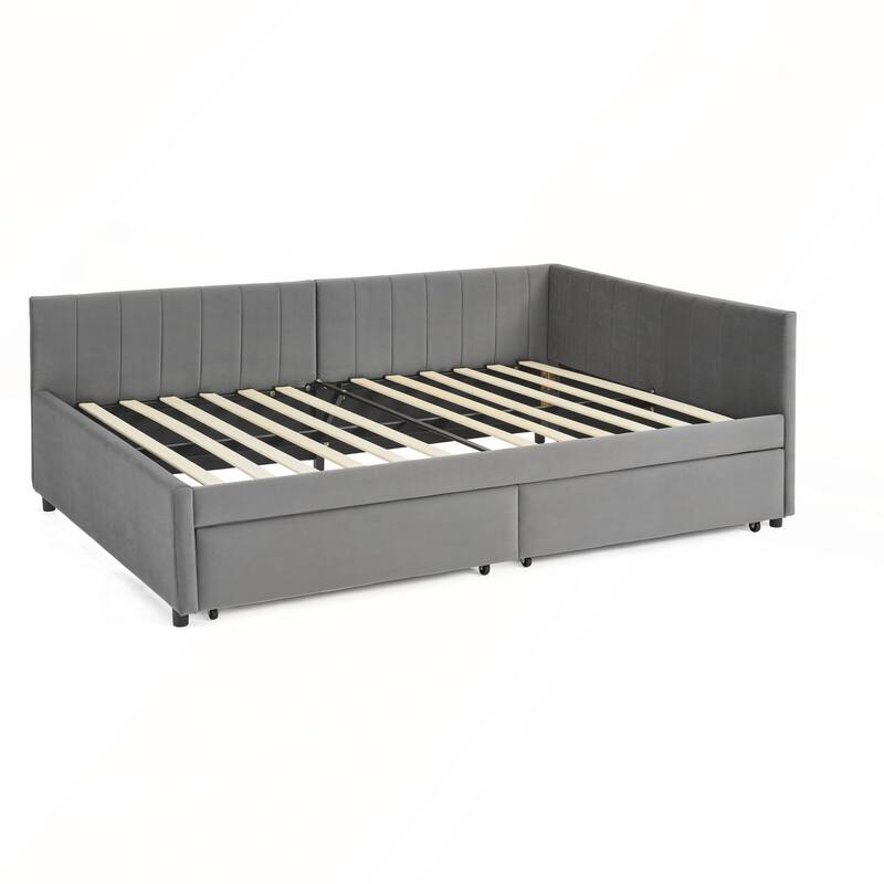 Full Size Upholstered Tufted Bed Frame with Two Drawers and Comfortable Backrest