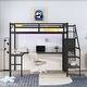 preview thumbnail 2 of 7, Black Full Size Metal Loft Bed with Wardrobe, Desk, Charging Station, LED, Storage Staircase