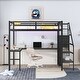 preview thumbnail 2 of 14, Full Size Metal Loft Bed with L-shaped Desk and USB, Wardrobe and Adjustable Shelf, High Loft Bed with LED for Kids Teens Adults