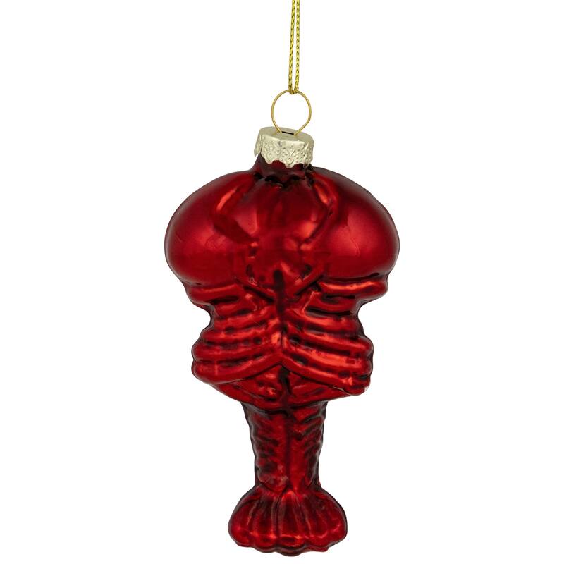 Shiny Lobster Glass Christmas Hanging Ornament - 3.5" - Dark Red