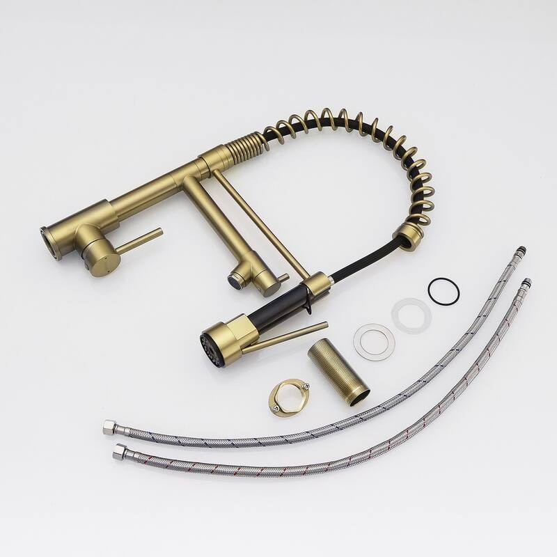 Single Handle Stainless Steel Brushed Gold Pull Down Kitchen Faucet