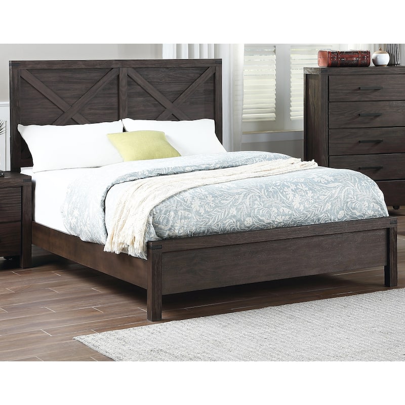 Rustic Contemporary Queen Size Wooden X-Design Bed with Headboard