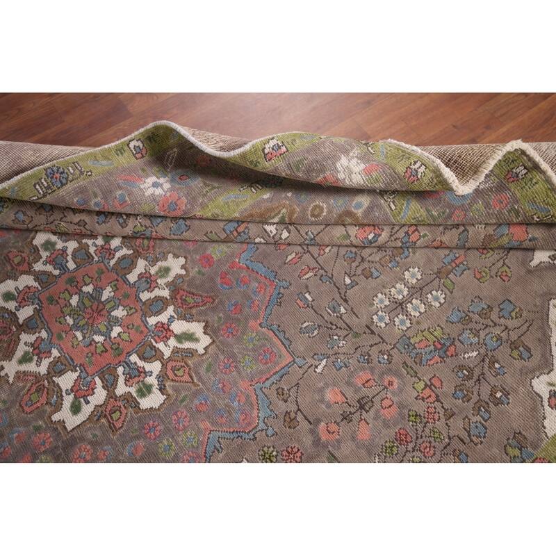 Brown Tabriz Persian Vintage Rug Handmade Traditional Wool Carpet - 6'6"x 9'8"