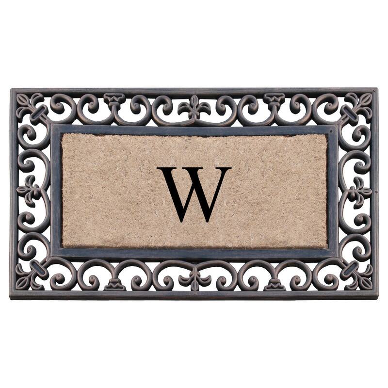 A1HC Natural Coir and Rubber Classic Paisley Border Bronze Monogrammed Doormat -  18"X30" - Monogrammed W