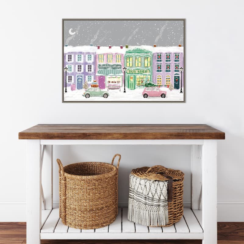 Hometown Holiday I Purple by Veronique Charron Canvas Art Framed - 33 x 23 in