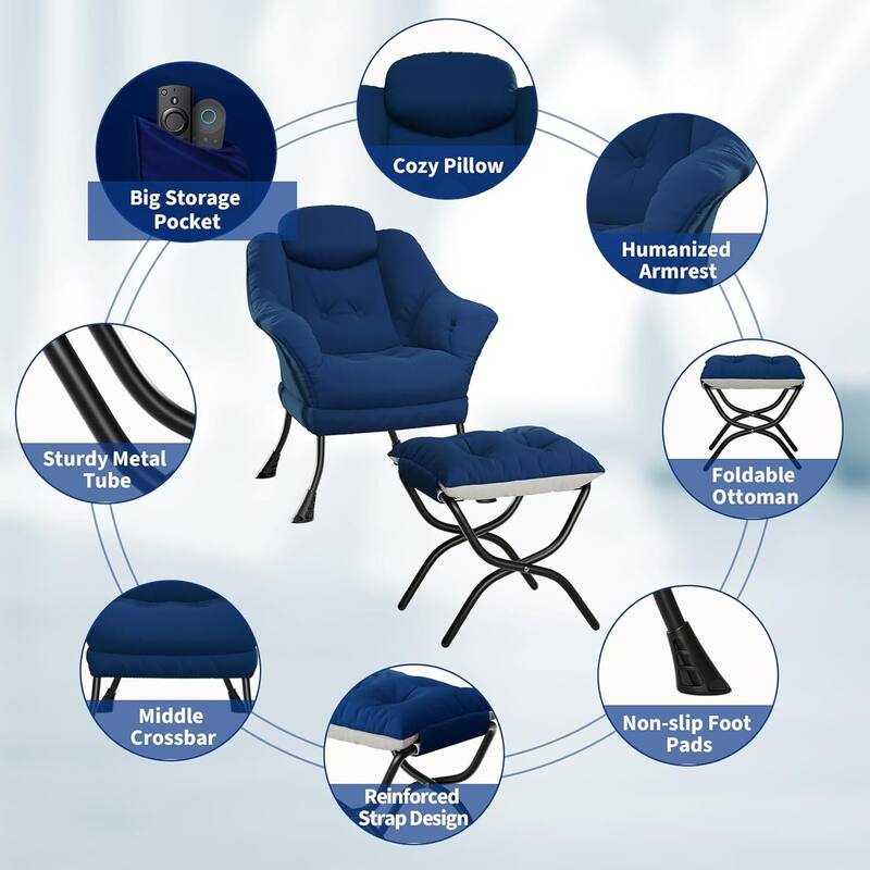 Modern Accent Comfy Lazy Sofa Chair with Ottoman for Bedroom or Living Room