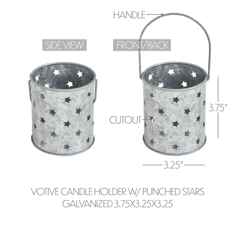 Votive Candle Holder w/ Punched Stars Galvanized 3.75x3.25x3.25