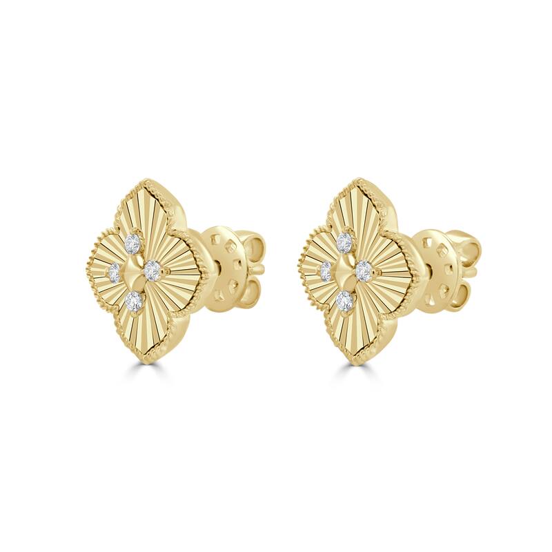 Joelle Collection 14K Yellow Gold Diamond Flower Swirl Earrings