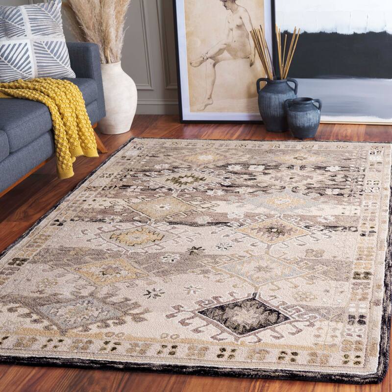 SAFAVIEH Handmade Aspen Maisy Bohemian & Eclectic Wool Rug - 5' Square - Charcoal/Beige