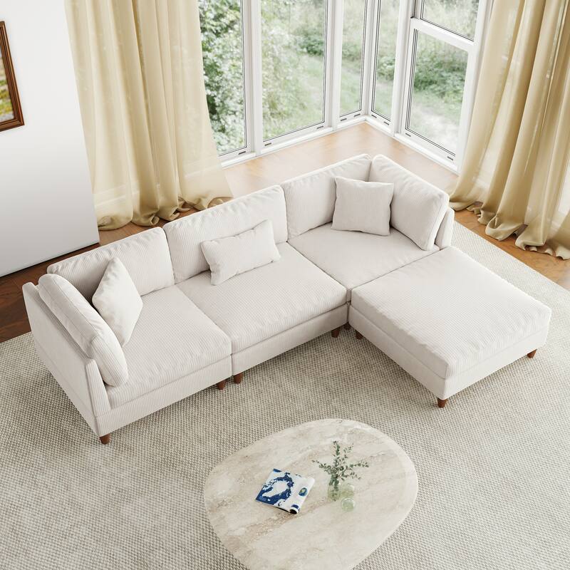 112" W Modern Upholstered Corduroy Modular Sectional Sofa