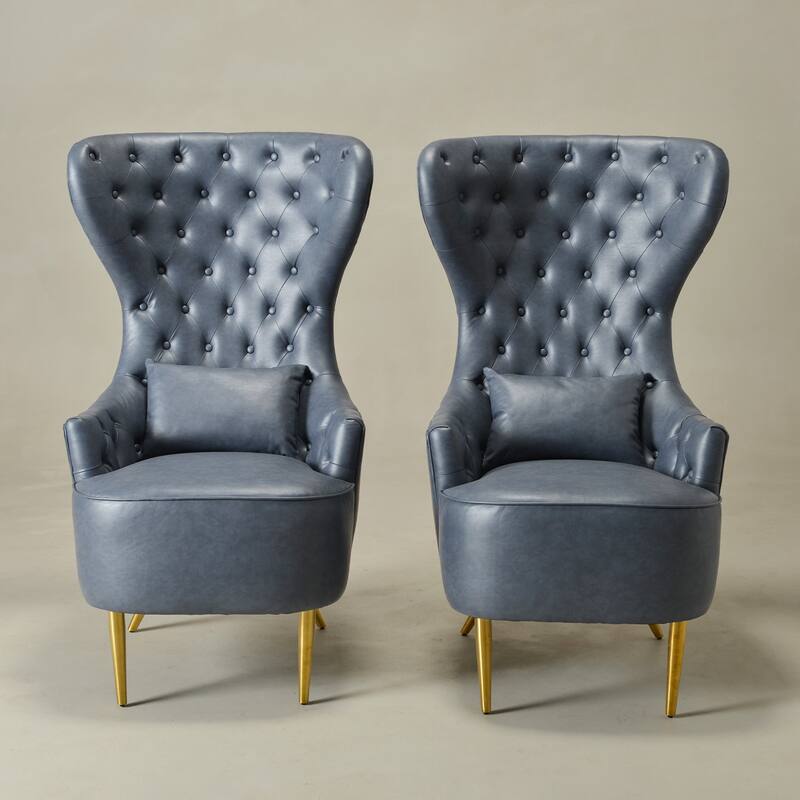 KINWELL Upholstered Tufted Faux Leather Wingback Chair PU Accent Chair