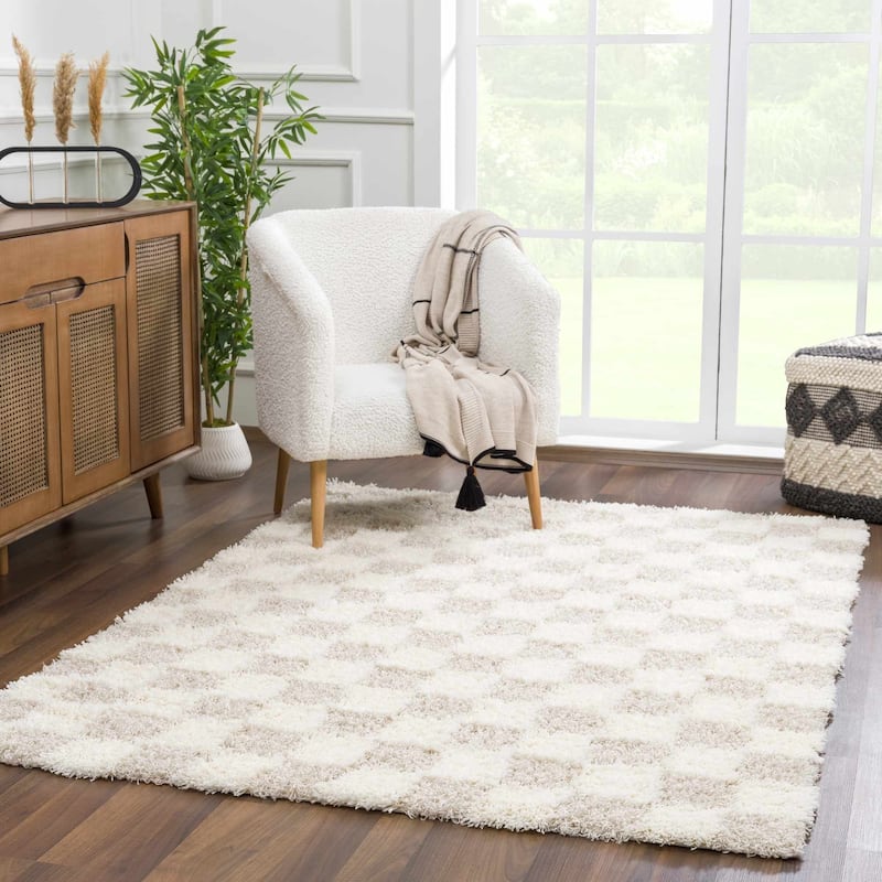Hauteloom Atira Living Room, Bedroom Area Rug - Contemporary - Plush Pile - Light Gray,Cream - 7'10" x 10'3"