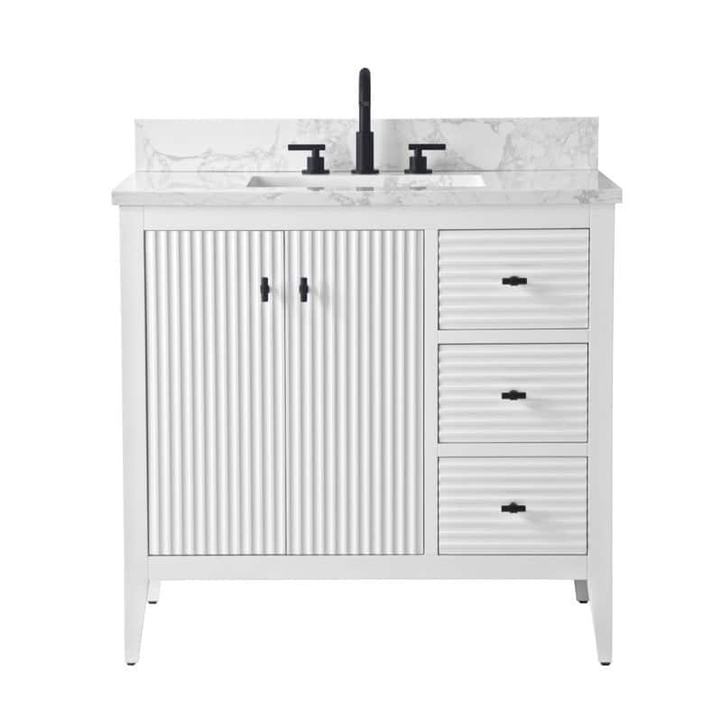 Vanity Art 36" Single Sink Bathroom Vanity Cabinet with Engineered Marble Countertop