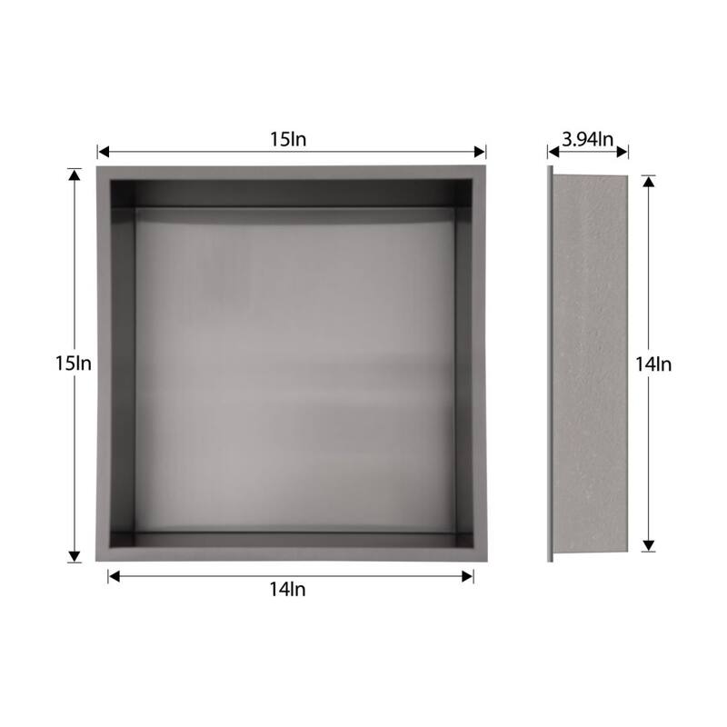 Kichae Shower Niche 15" Black Stainless Steel Shower Niche - Gunmetal grey - 15"x15"x4"