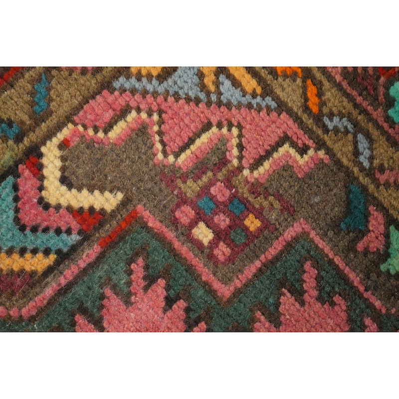 Hand Knotted Oriental 100% Wool Carpet Traditional Geometric Pink Tabriz Runner Rug - 12' 4'' X 3' 4''