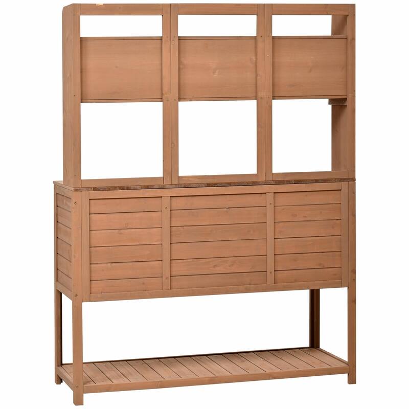 Fir Wood Garden Work Table - Potting Bench with Hutch, Drawer & Adjustable Shelves