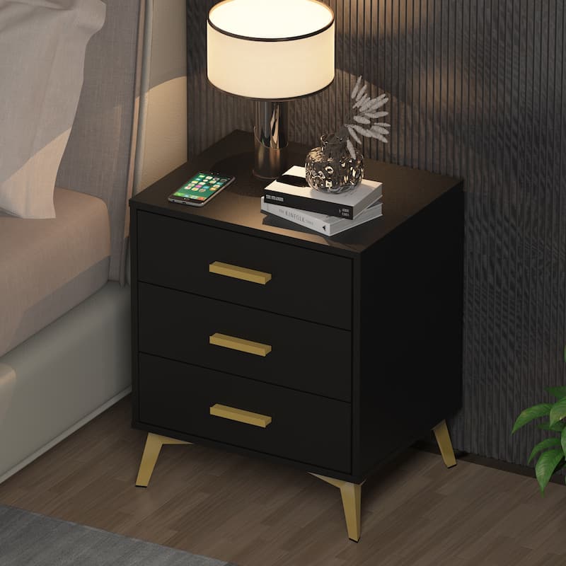 Timechee 23.6'' Tall 3 - Drawer Nightstand In White/Black