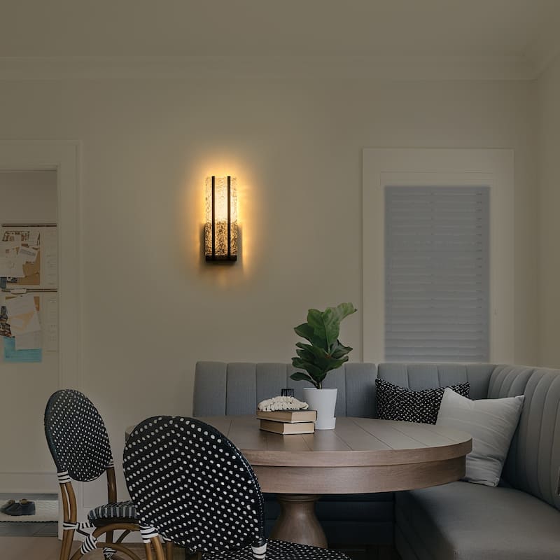 Black Metal Rectangular Water Pattern LED Dimmable Wall Sconce