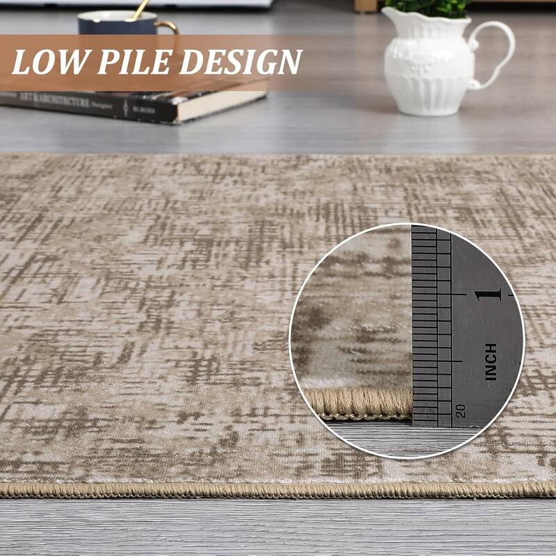 Modern Abstract Area Rug for Living Room, Throw Floor Carpet for Home Décor, Brown - 2' x 3'