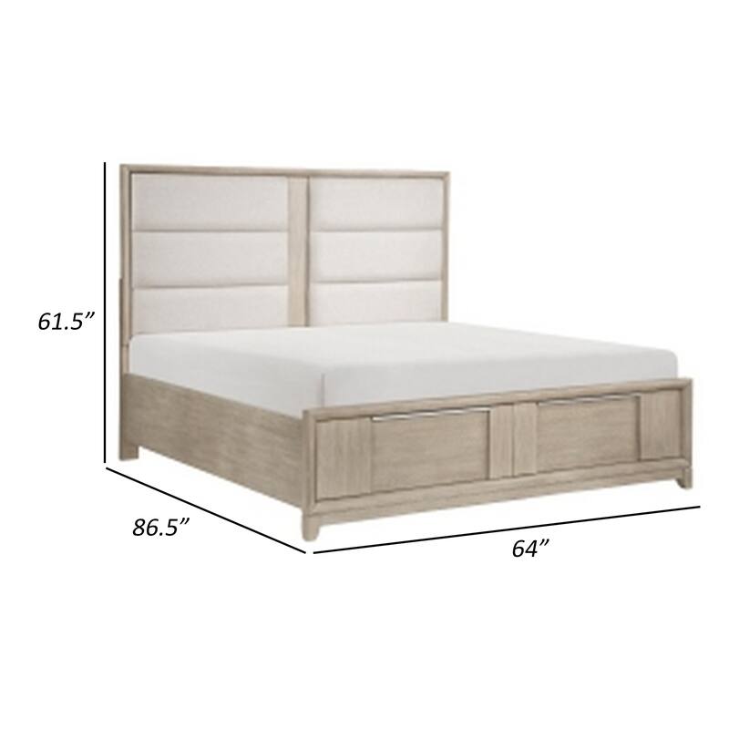 Owen Queen Platform Bed, Storage Drawers, Upholstery, Light Beige Wood
