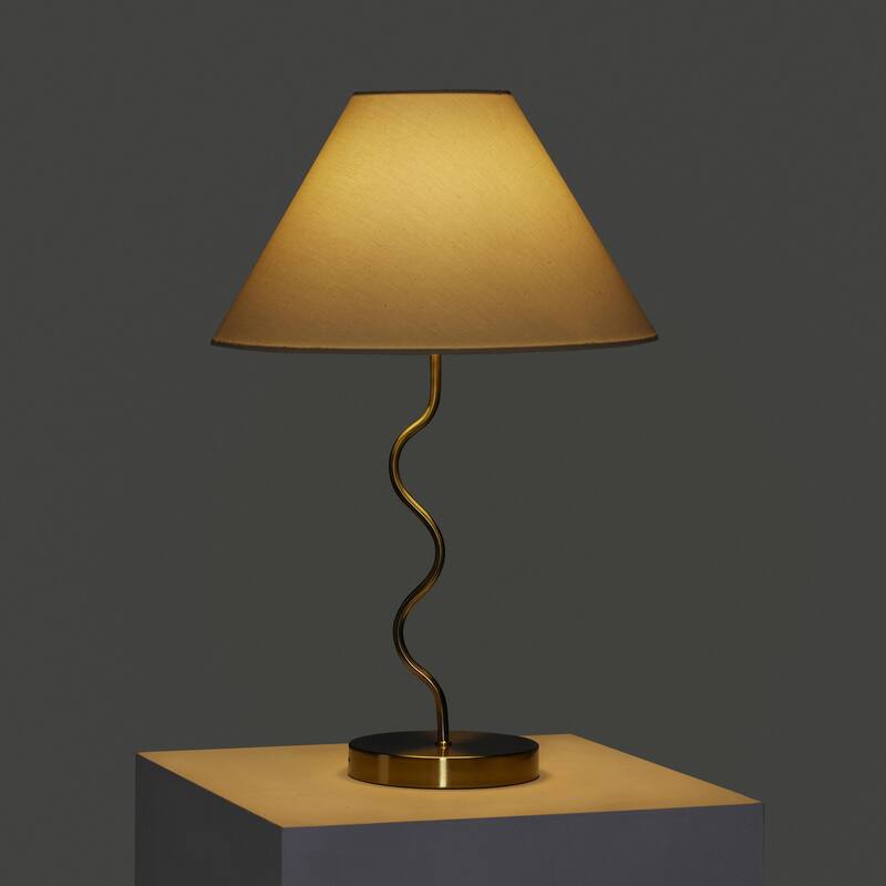 Brightech Squiggle Table 22" Antique Brass Traditional Super Bright LED Contemporary Table Lamp with Ivory Fabric Empire Shade