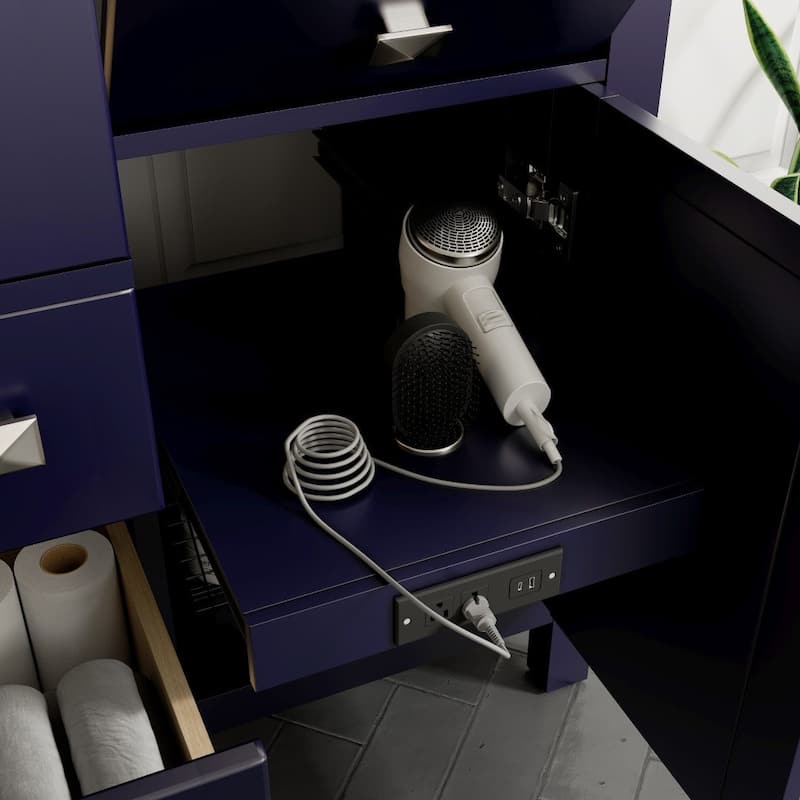 Artemis 44" Blue DS Bath Vanity with Carrara Style Man-Made Stone Top
