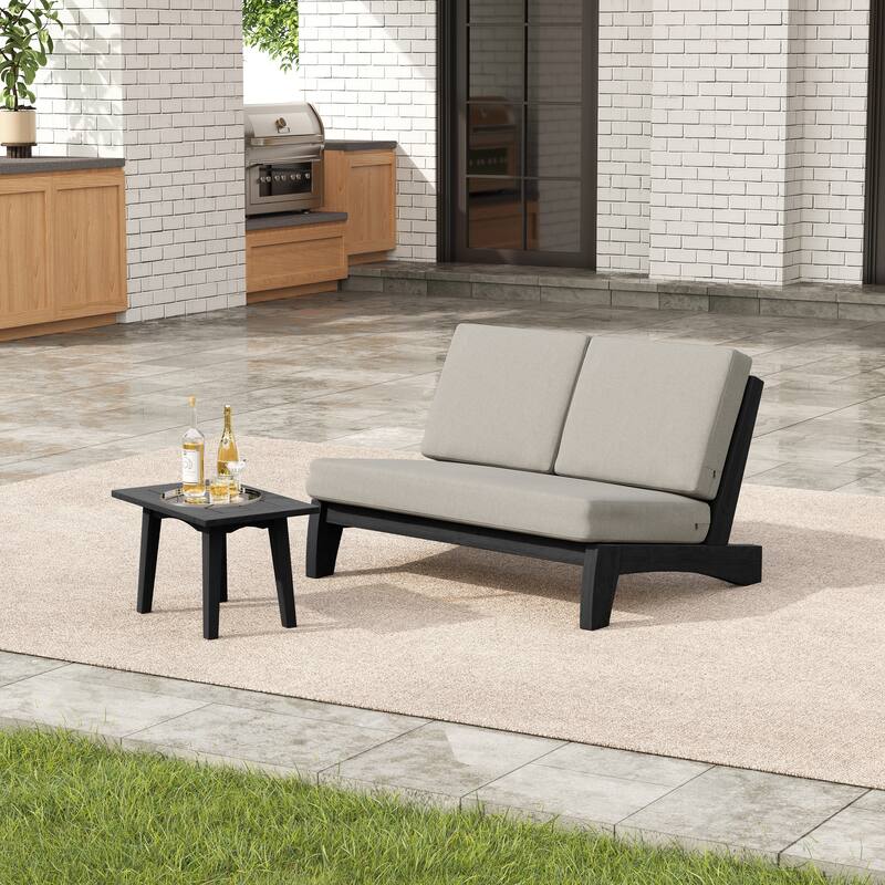 2-Piece Outdoor Teak Wood Loveseat Patio Set with Side Table