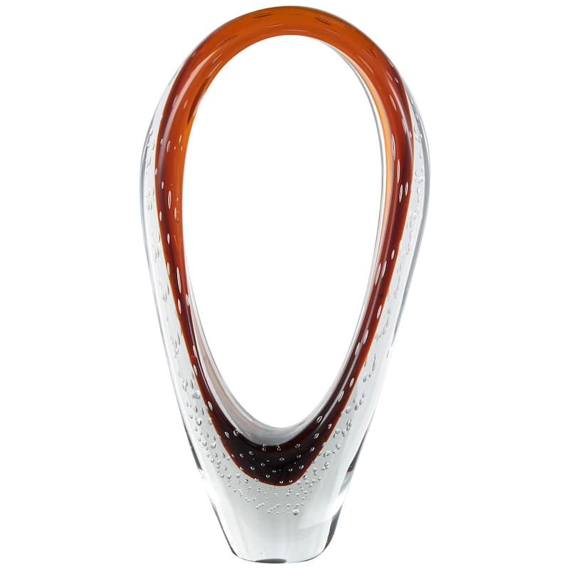 Dark Blue or Copper Glass Cutout Oval Ombre Abstract Sculpture with Bubble Texturing and Clear Accents