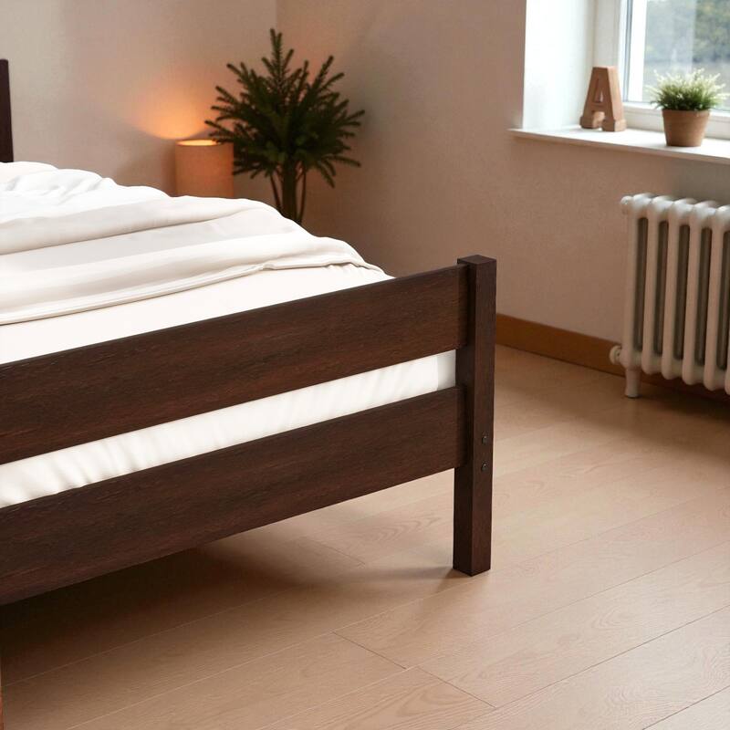 Twin Bed with Headboard and Footboard, Solid Rubber Wood Frame with Under-Bed Storage and Durable Slat Support