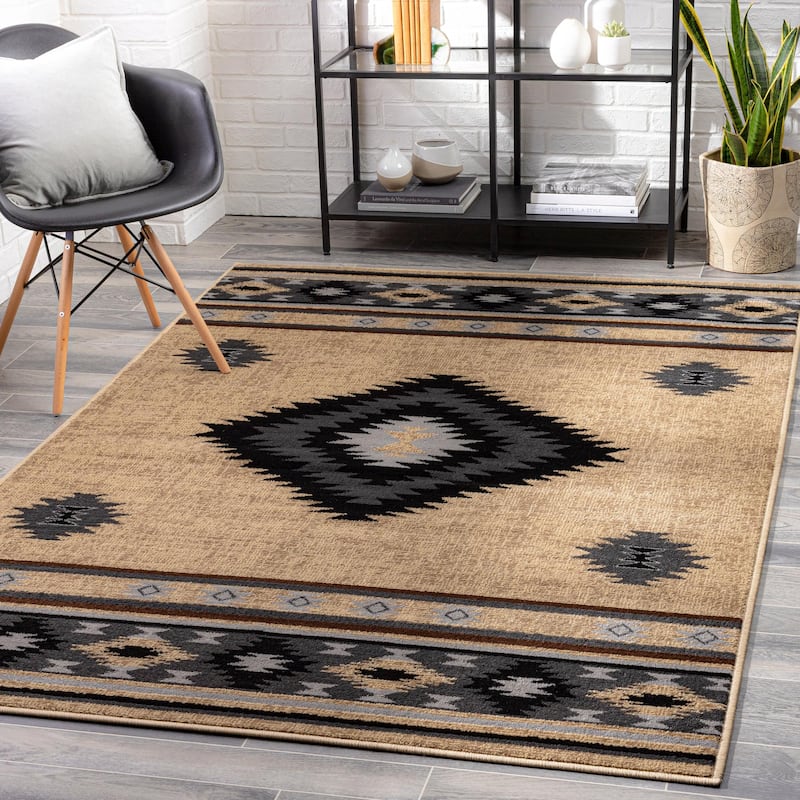 Livabliss Paramount Southwestern Geometric Area Rug - Black/Tan - 6' 7" x 9' 6"