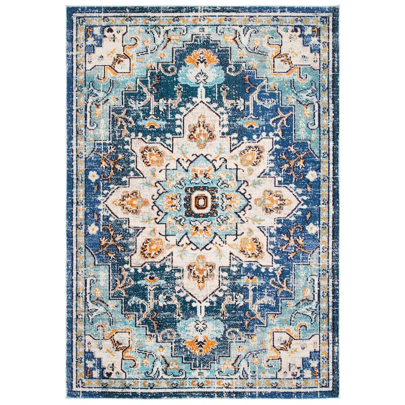 SAFAVIEH Madison Diederike Boho Medallion Distressed Rug - 2'2" x 4' - Blue/Light Blue - Rectangle