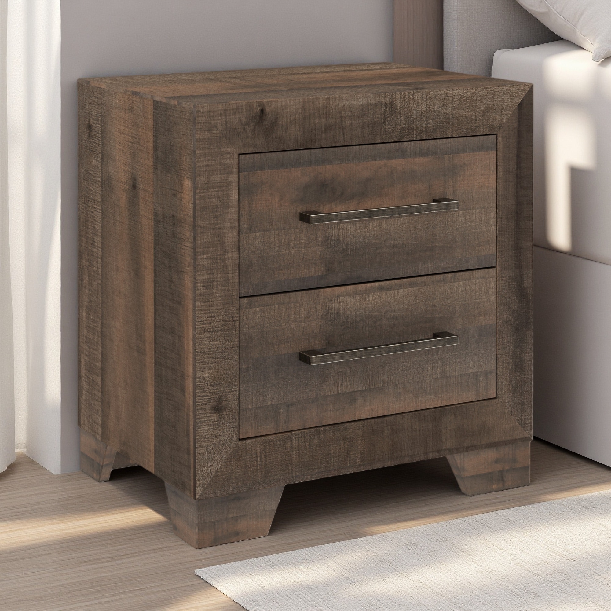 22"L 2-Drawer Nightstand, Casual Style, Easy-Care Bedroom Accent with Safety Hardware