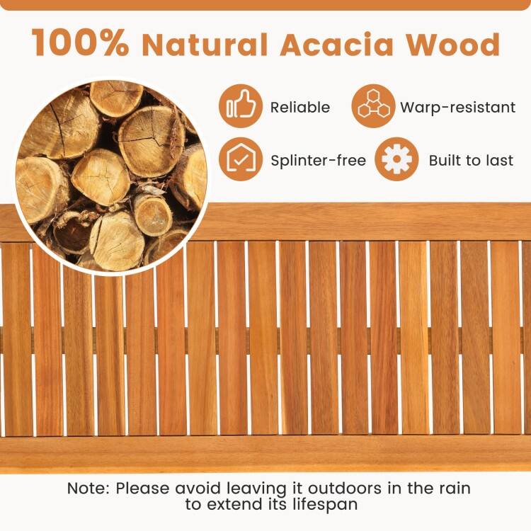 Set of 2 Natural Acacia Wood Outdoor Dining Bench 48 inches Rustic Slatted Seat - 48" x 14" x 18"(L x W x H)