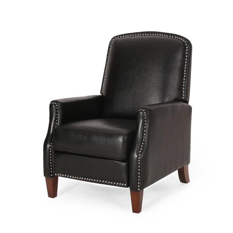Roomfitters Dark Brown PU Leather Recliner Chair with Rivets, Comfortable Recliner for Living Room