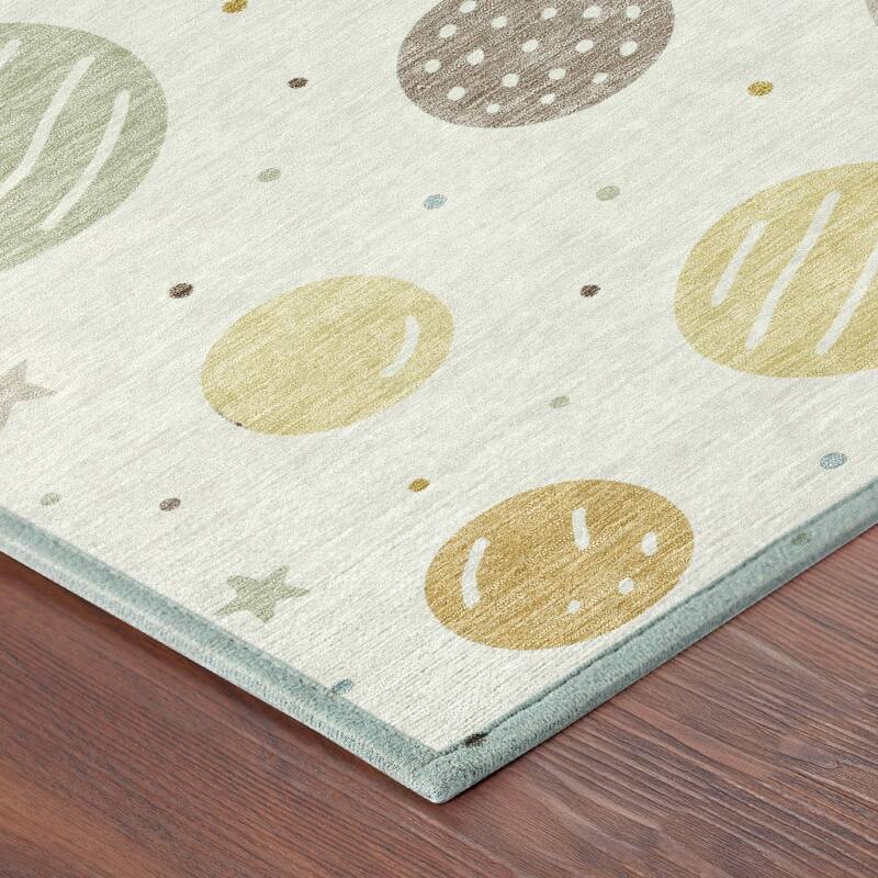 Machine Washable Indoor/ Outdoor Modern Planets Chantille Rug