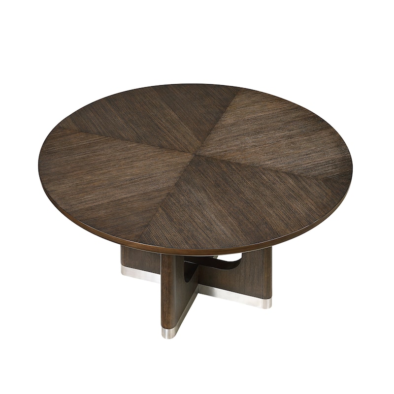 Contemporary Aesthetic Dining Set Round Table with Chairs Upholstered Beige Brown Furniture