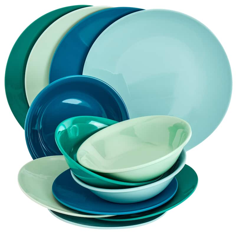Tabletops Gallery Peacock 12 Piece Melamine Dinnerware Set
