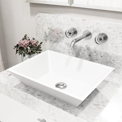 VIGO Vinca 18"L x 14"W MatteStone Vessel Sink and Cass Wall Mount Faucet Set